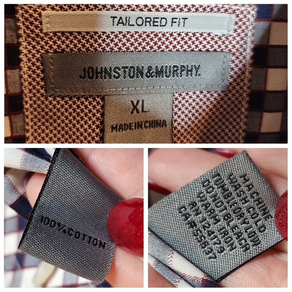 Johnston & Murphy Flip Cuff Long Sleeve Button Up Shirt Red White Blue Plaid XL - Picture 3 of 16